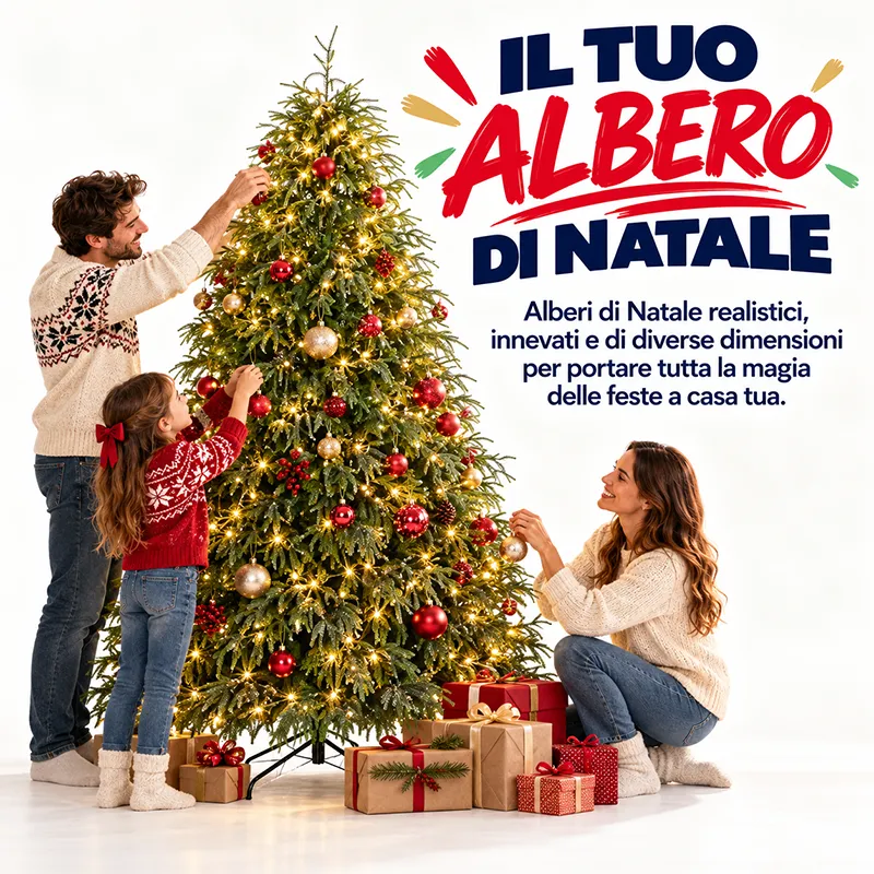 Il tuo albero di Natale: Alberi di Natale realistici, innevati e di diverse dimensioni per portare tutta la magia delle feste a casa tua.