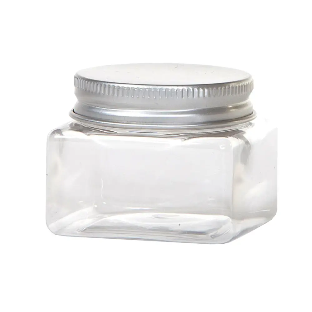 Barattolo Quadrato in Plastica con Tappo in Metallo - 5x5x4 cm - Set 6 Pezzi - Cellulosa Plastica Polistirolo