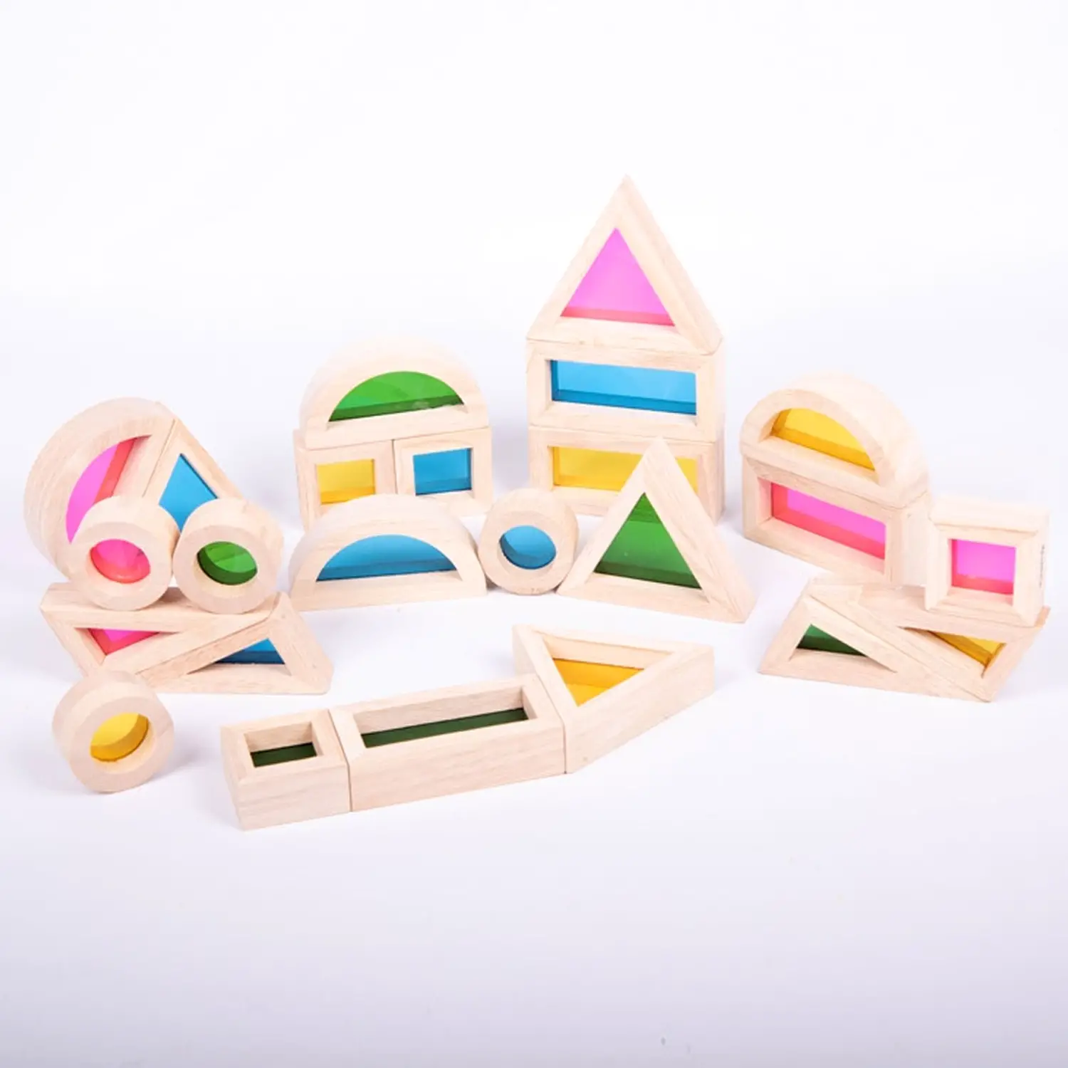 Rainbow Block Set – Blocchi in Legno Traslucidi - 24 Pezzi - Costruzioni in legno