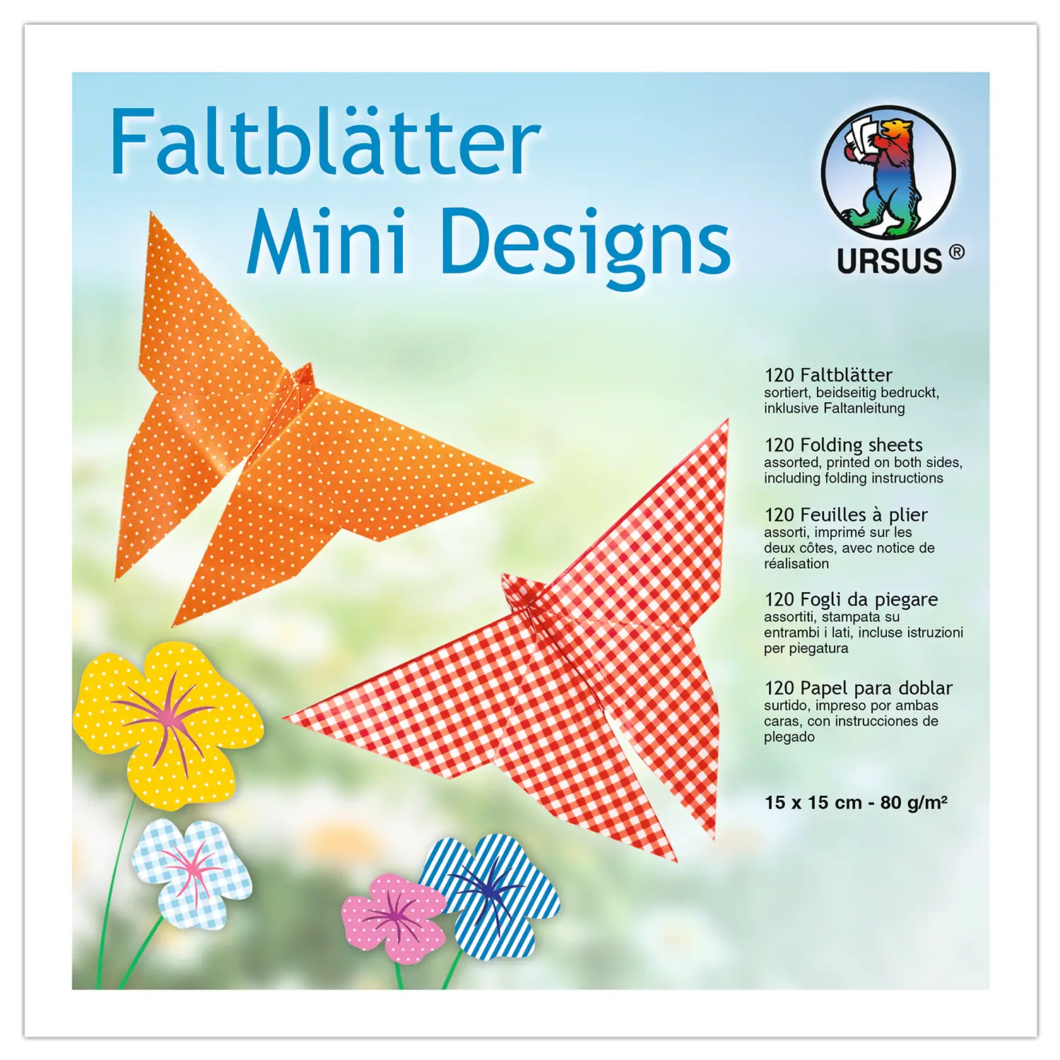 Carta Origami Duo - 120 fogli 15x15 cm - Assortimento Righe, Quadretti E Pois - Carta e cartoncino
