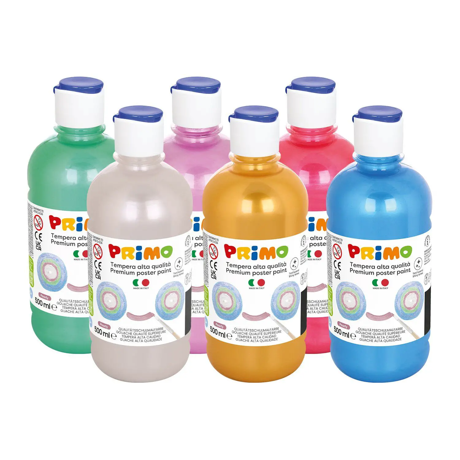 Tempera Perlata Primo - Set 6 Flaconi da 500 ml - Tempere