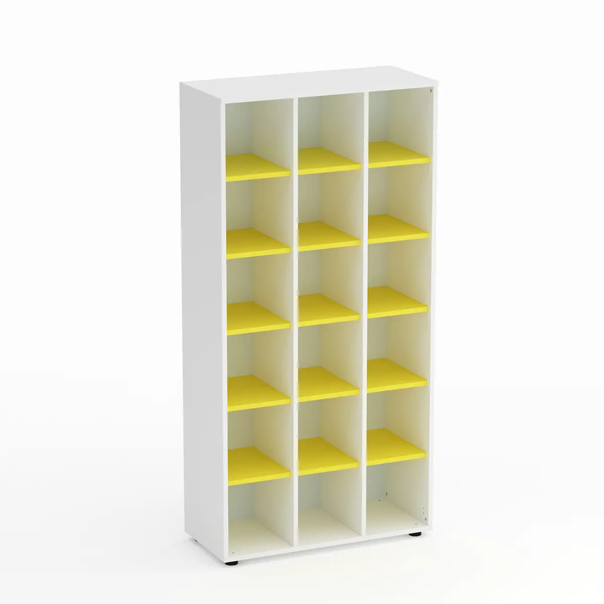 Mobile Scuola Kubò Bianco – 18 Caselle con Ripiani Gialli H 180 cm | Conforme CAM - Arredo scuola dell'obbligo