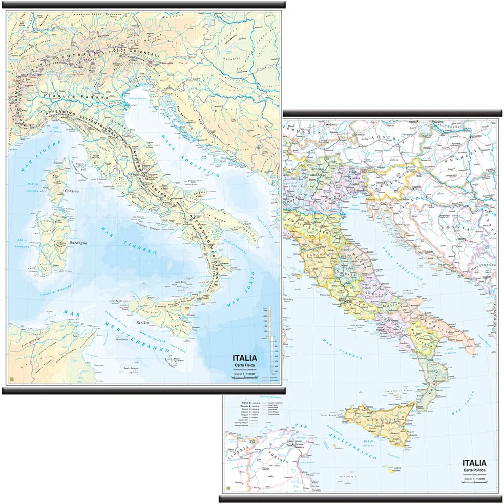 Carta Geografica Italia – Cartina Murale Fisica e Politica - Geografia e scienze naturali