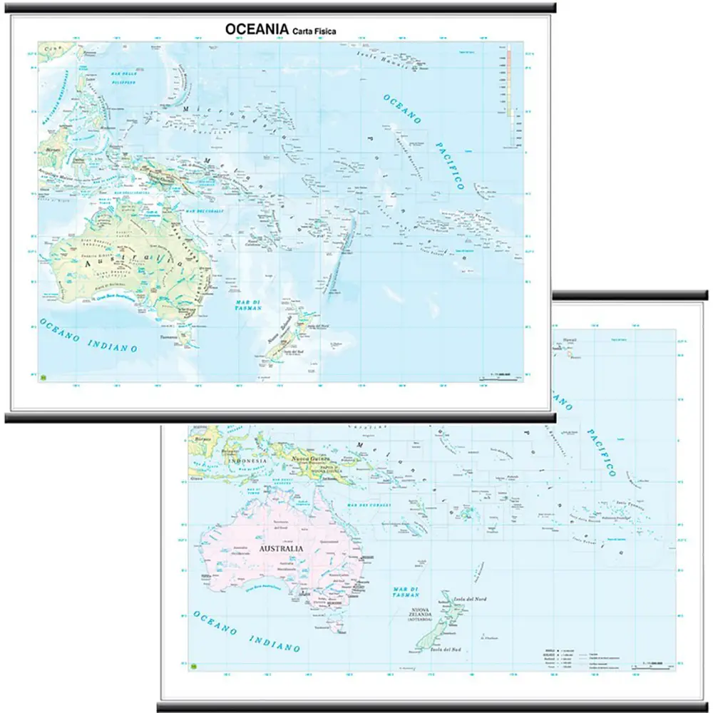 Carta Geografica Oceania – Cartina Murale Fisica e Politica - Geografia e scienze naturali