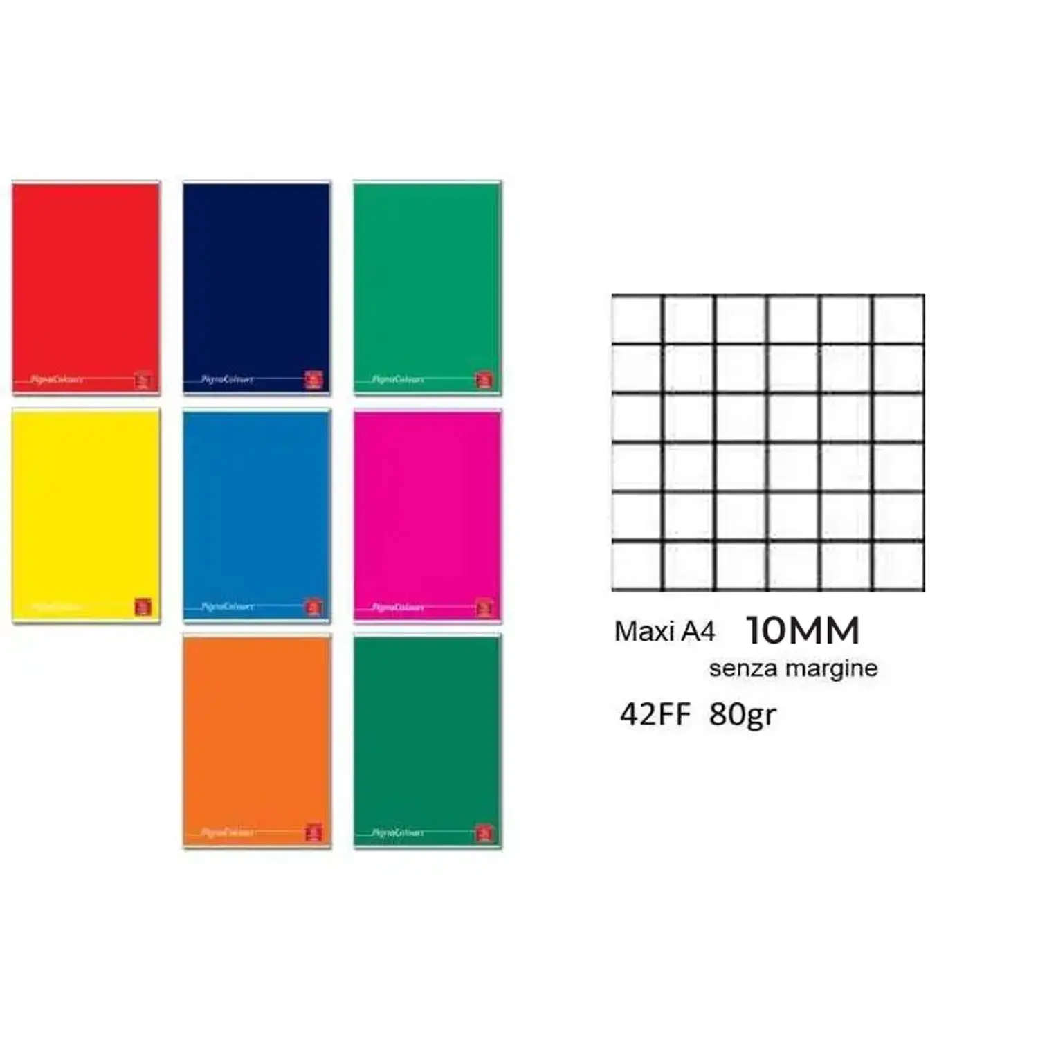 Quaderno Maxi Pigna Colours 80gr - 42 Pagine - Quadretto 10 mm - Cancelleria varia