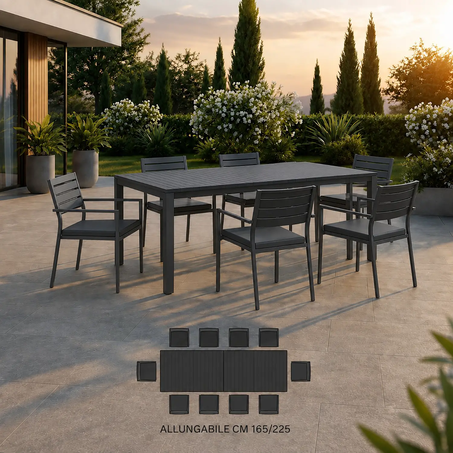 Tavolo Palm Beach Antracite Allungabile CM.165/225 - tavoli, sedie e poltroncine