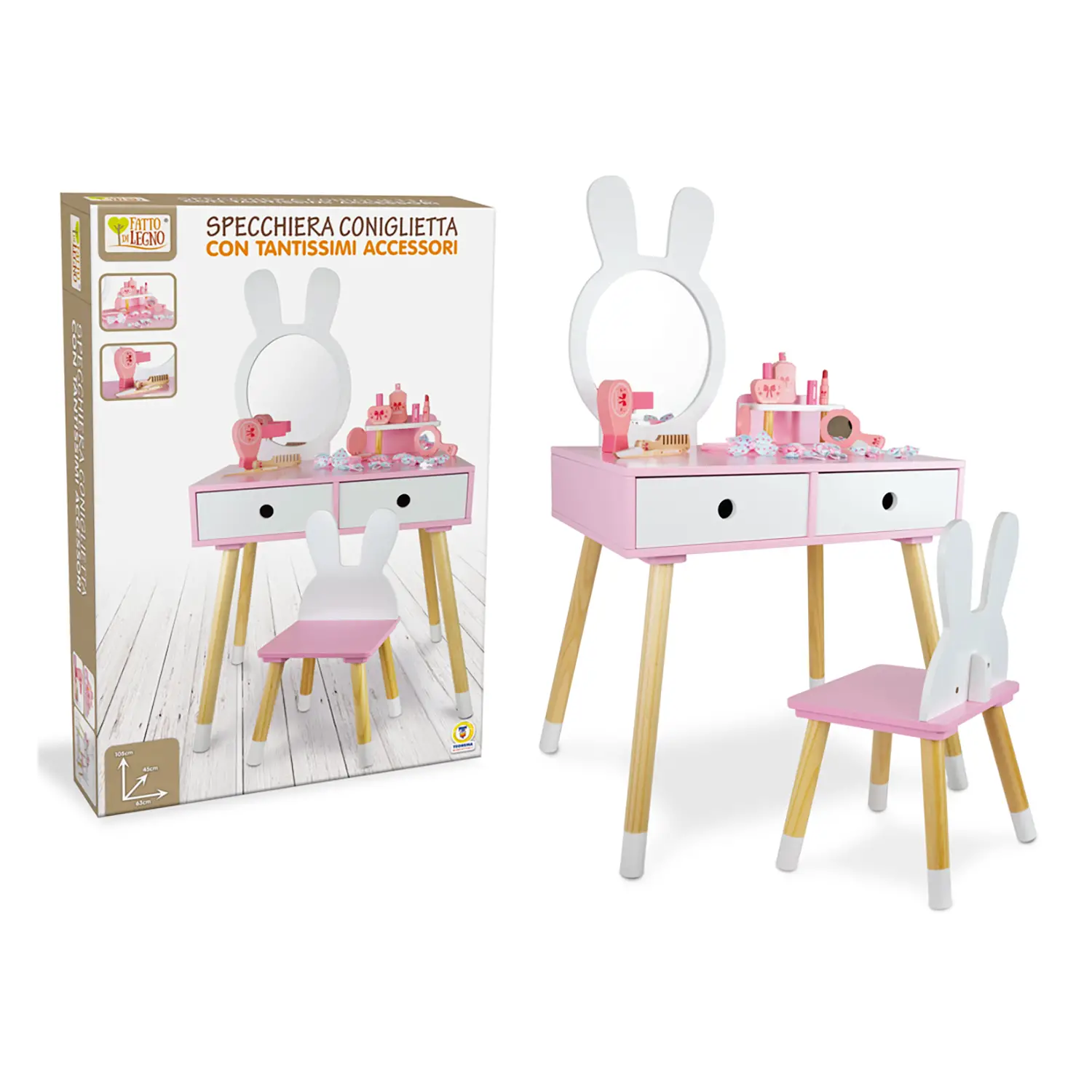 Specchiera con Accessori in Legno | Fatto di Legno - Bambole e accessori