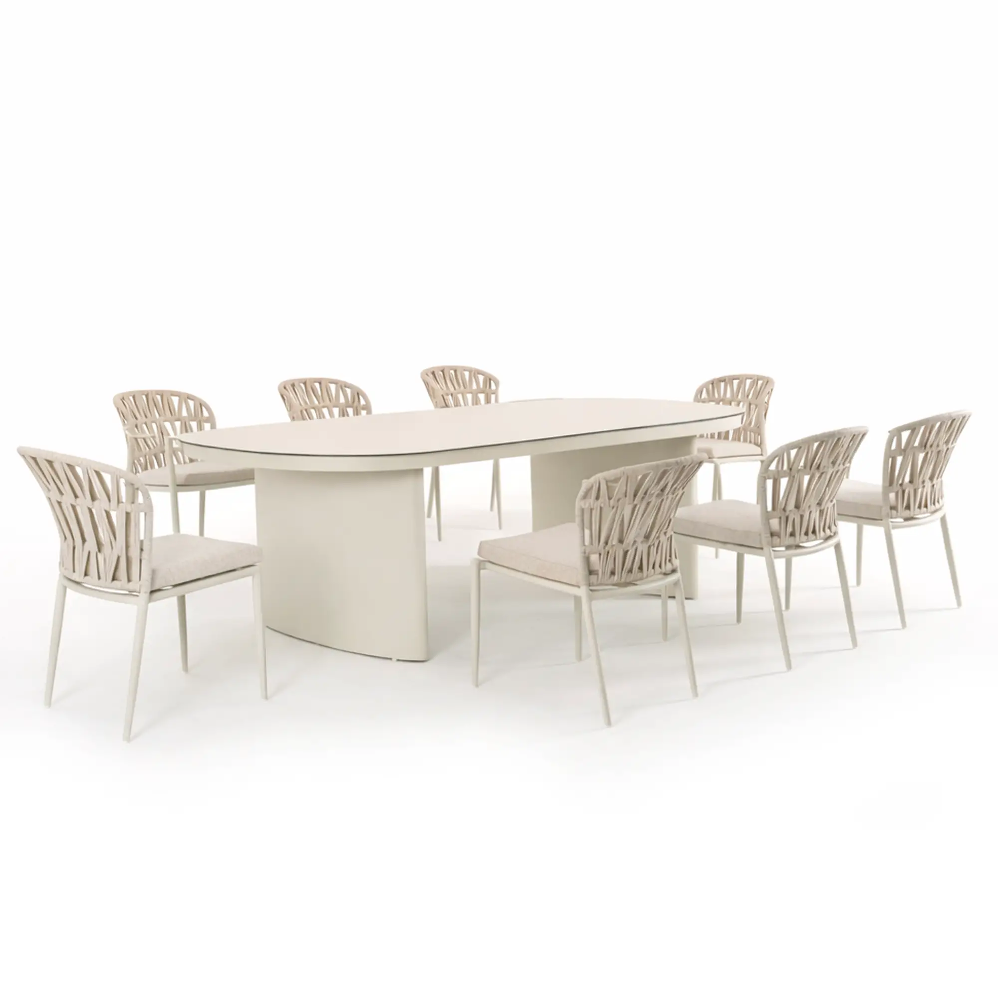 Set Tavolo da Giardino Calais in Alluminio e Corda con 6 Sedie Impilabili e Piano in Vetro Ceramico - set e salotti