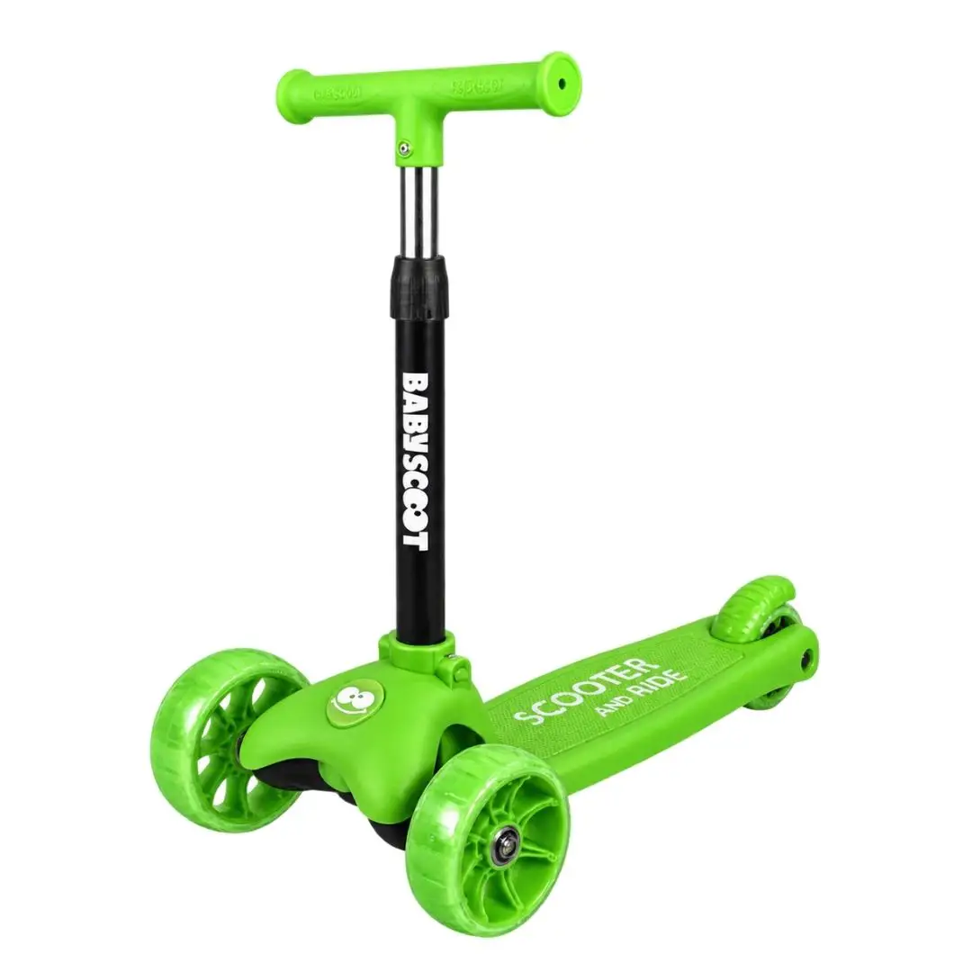 Monopattino 3 Ruote Regolabile e Pieghevole BabyScoot con Ruote LED per Bambini 3-5 Anni, Verde - monopattini