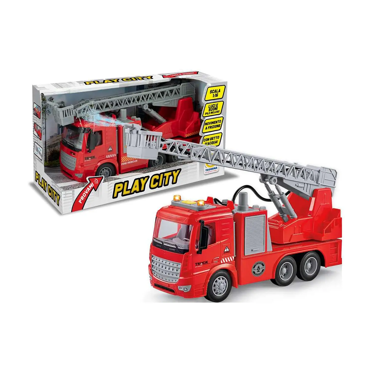 Play City - Camion Antincendio Scala Mobile con Luci e Suoni a Frizione + Batterie - modellini