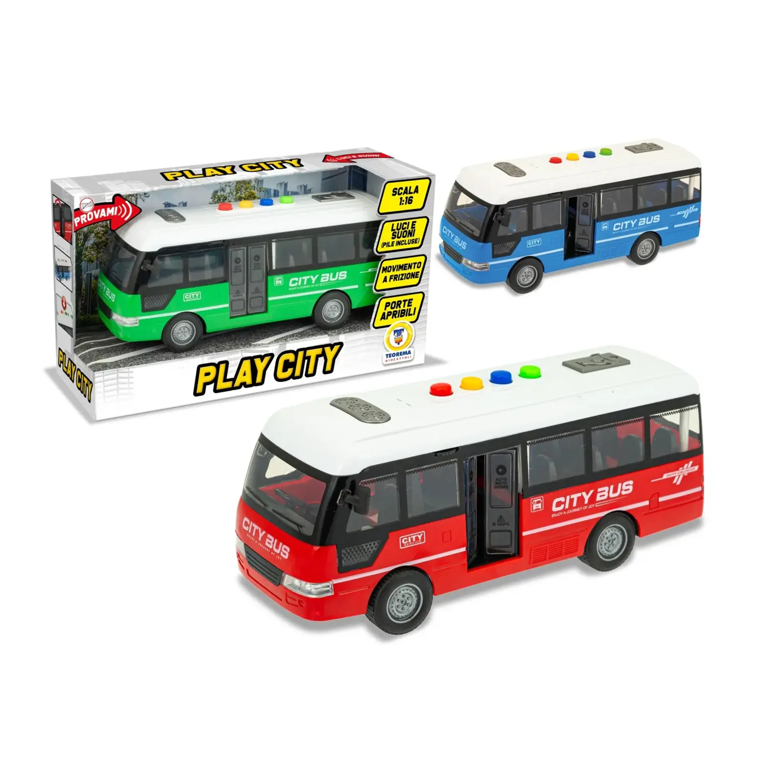 Play City - Bus a Frizione Luci e Suoni 3 Col. Ass Scala 1:16 - modellini