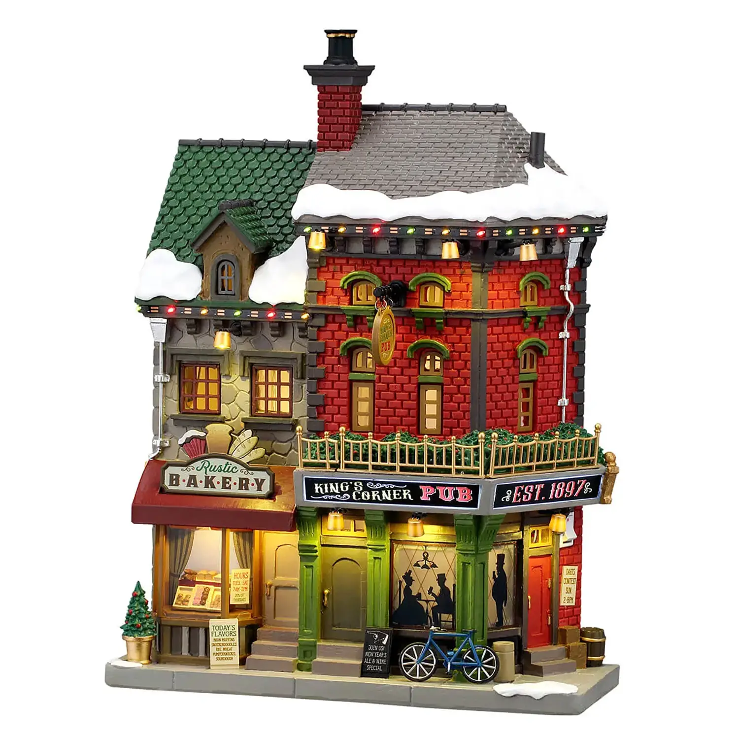 Lemax King’s Corner Pub 65569 – Facciata Luminosa con Pub e Panetteria - scene e villaggi