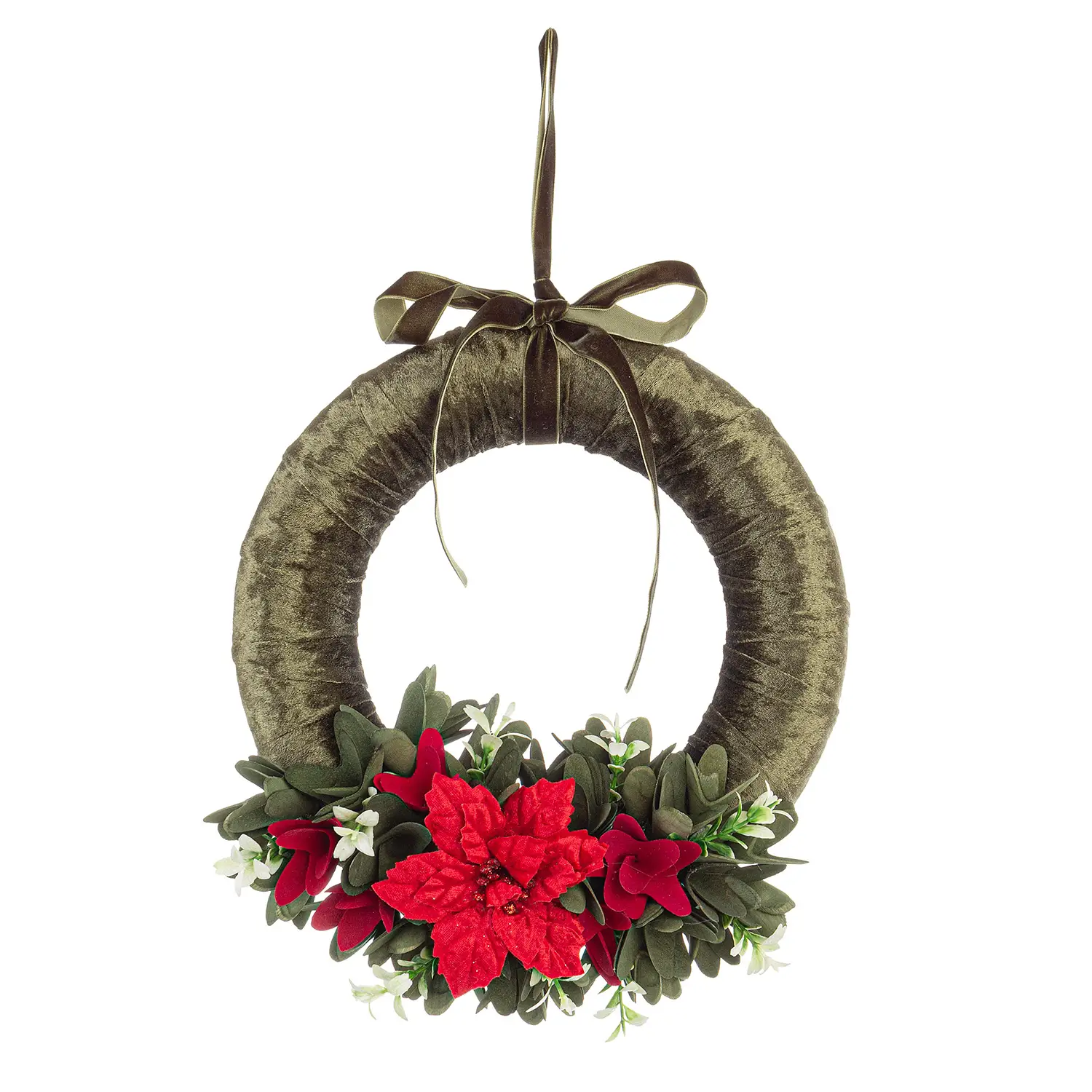 Corona Natalizia Ingrid Verde L con Pigne Bacche e Fiore Decorativo - fiori e ghirlande