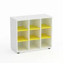 Mobile Scuola Kubò Bianco – 9 Caselle con Ripiani Gialli H 75 cm | Conforme CAM