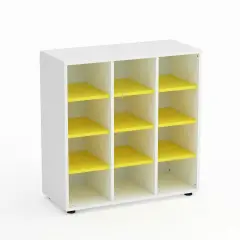 Mobile Scuola Kubò Bianco – 12 Caselle con Ripiani Gialli H 90 cm | Conforme CAM