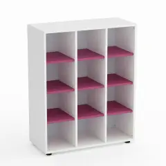 Mobile Scuola Kubò Bianco – 12 Caselle con Ripiani Fucsia H 110 cm | Conforme CAM