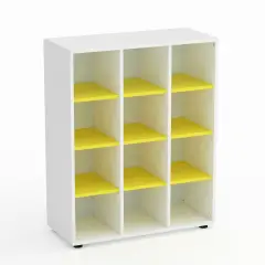 Mobile Scuola Kubò Bianco – 12 Caselle con Ripiani Gialli H 110 cm | Conforme CAM
