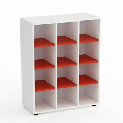 Mobile Scuola Kubò Bianco – 12 Caselle con Ripiani Rossi H 110 cm | Conforme CAM