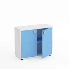Mobile Scuola Kubò Bianco – 2 Ante H 75 cm e Ripiani Blu Orizzonte | Conforme CAM