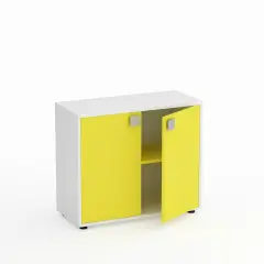 Mobile Scuola Kubò Bianco – 2 Ante H 75 cm e Ripiani Gialli | Conforme CAM