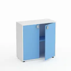 Mobile Scuola Kubò Bianco – 2 Ante H 90 cm e Ripiani Blu Orizzonte | Conforme CAM