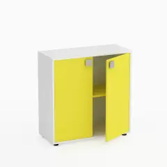 Mobile Scuola Kubò Bianco – 2 Ante H 90 cm e Ripiani Gialli | Conforme CAM