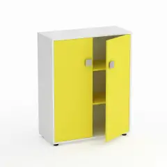 Mobile Scuola Kubò Bianco – 2 Ante H 110 cm con Ripiani Gialli | Conforme CAM