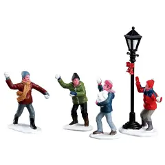 Lemax Snowball Fight 32133 – Set 4 Figurine Battaglia di Palle di Neve