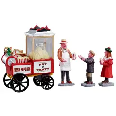 Lemax Popcorn Seller 02832 – Set 4 Figurine Venditore di Popcorn Caddington Village