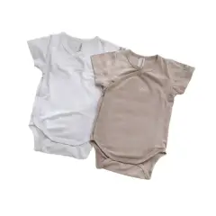 Body Bambino Maniche Corte - Taglia 6 Mesi - 2 Pezzi Cammello e Bianco