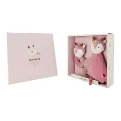 Set Regalo per Neonati: Sonaglio + Copertina Confezione Cervo Rosa