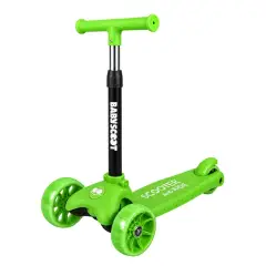 Monopattino 3 Ruote Regolabile e Pieghevole BabyScoot con Ruote LED per Bambini 3-5 Anni, Verde