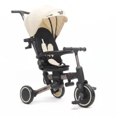 Triciclo Pieghevole Evolutivo 6-in-1 MoovEvo per Bambini dai 6 Mesi, Tessuto Crema