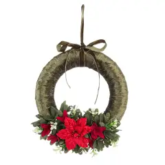 Corona Natalizia Ingrid Verde L con Pigne Bacche e Fiore Decorativo