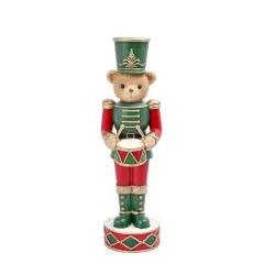 Soldatino Natalizio Matlock Orso Verde Rosso in Poliresina 37,7 cm