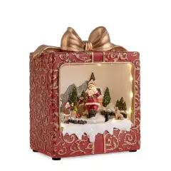 Decorazione Natalizia Pacco Regalo Holly Babbo Natale con LED e Movimento